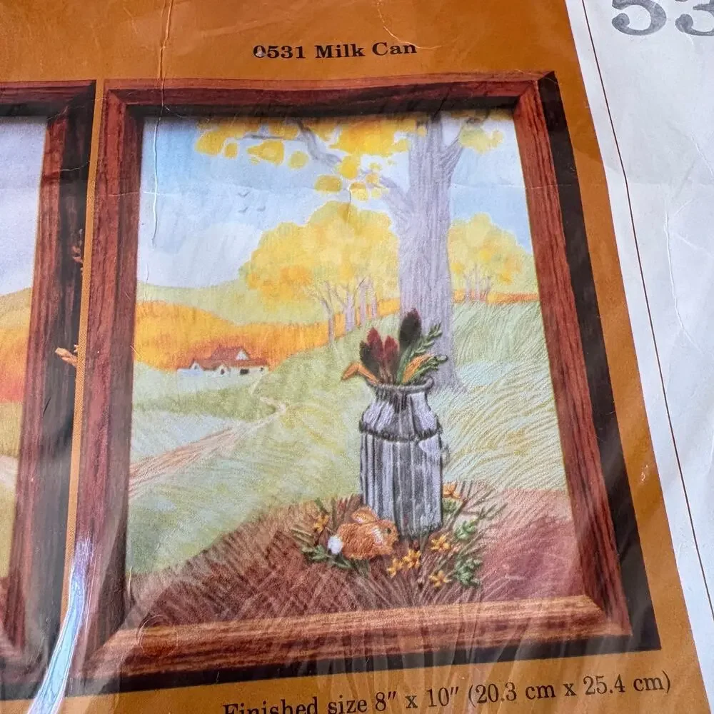 Milk Can Vintage Stamped Embroidery Kit by The Creative Circle - 1981 - Cottage